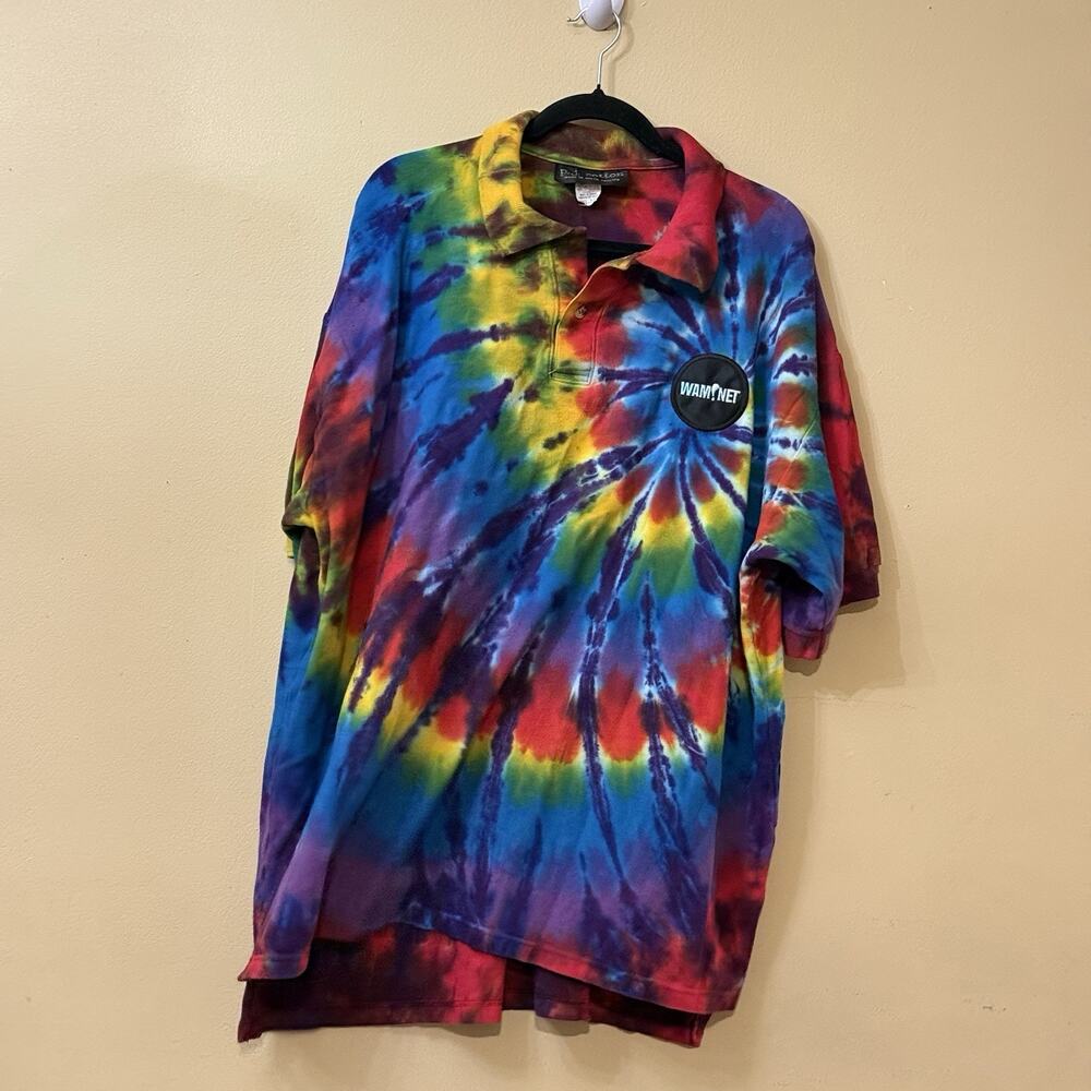 Vintage 90s Skater Grunge Tie Dye Tech Core Polo Wam Net Shirt Cotton 2XL